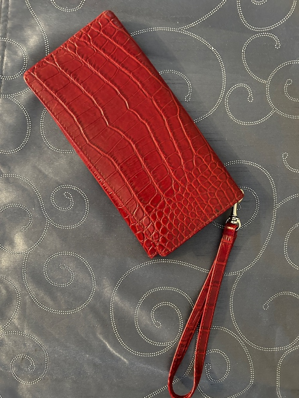 Red Croc-Embossed Wristlet Wallet - Women